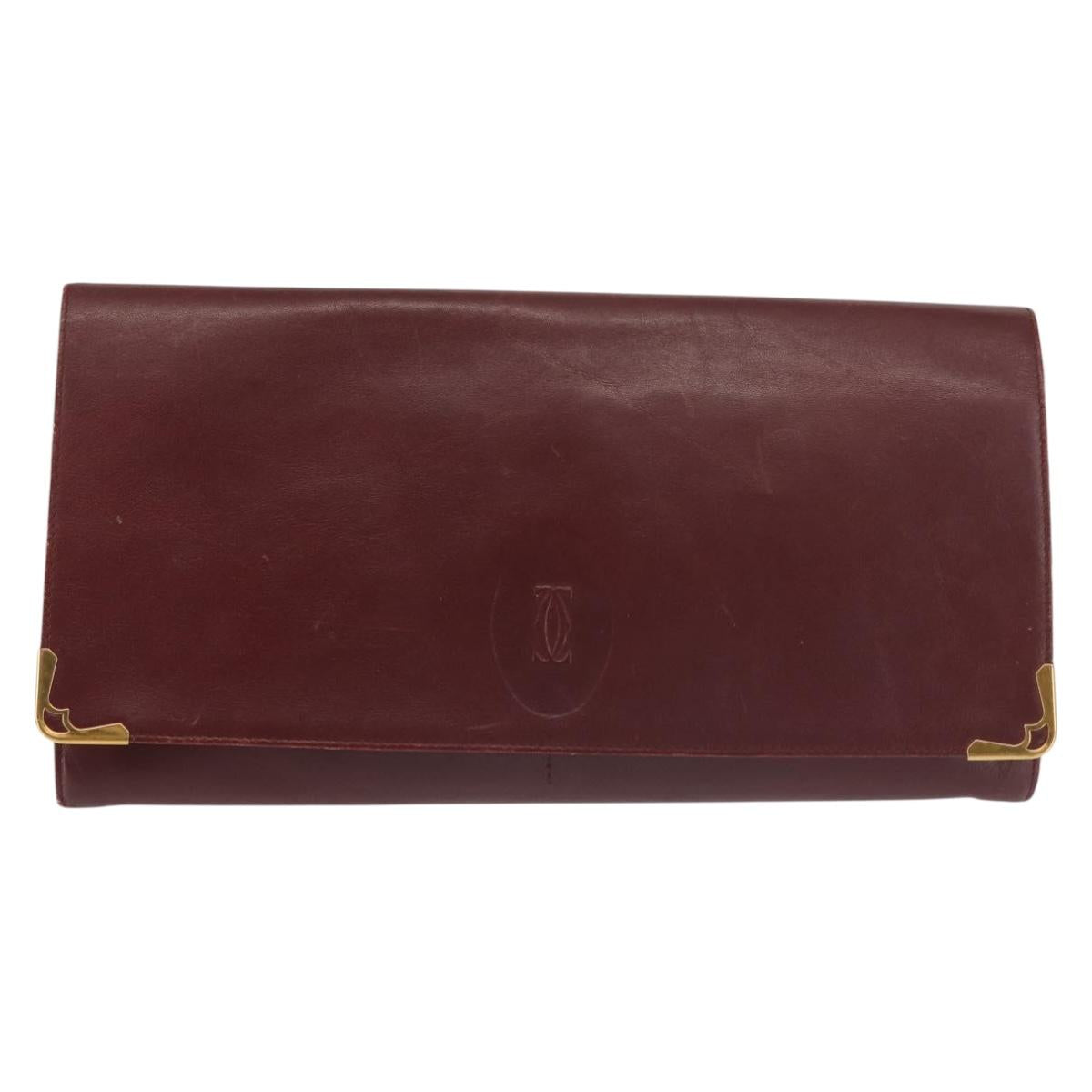 CARTIER Must Line Clutch Bag Leather Bordeaux Gold Auth am9078