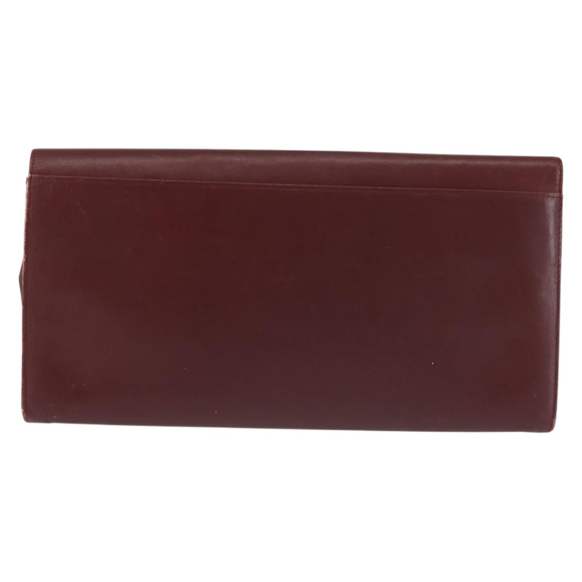 CARTIER Must Line Clutch Bag Leather Bordeaux Gold Auth am9078