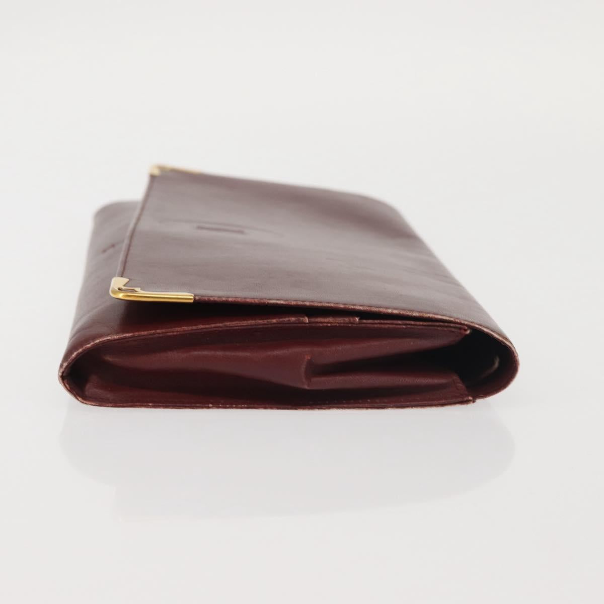 CARTIER Must Line Clutch Bag Leather Bordeaux Gold Auth am9078