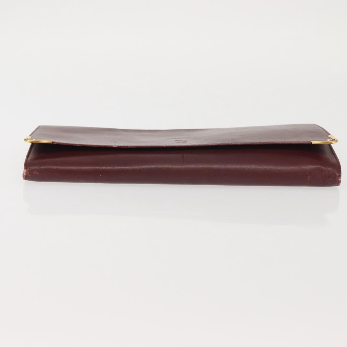 CARTIER Must Line Clutch Bag Leather Bordeaux Gold Auth am9078