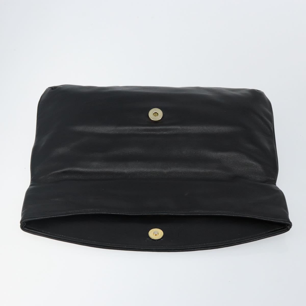 GIVENCHY Clutch Bag Leather Black Gold Auth am9079