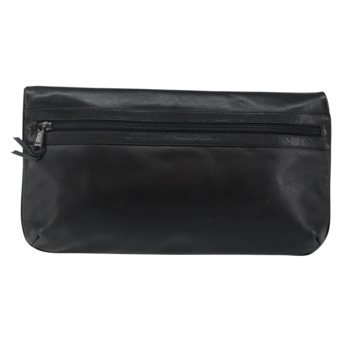 GIVENCHY Clutch Bag Leather Black Gold Auth am9079