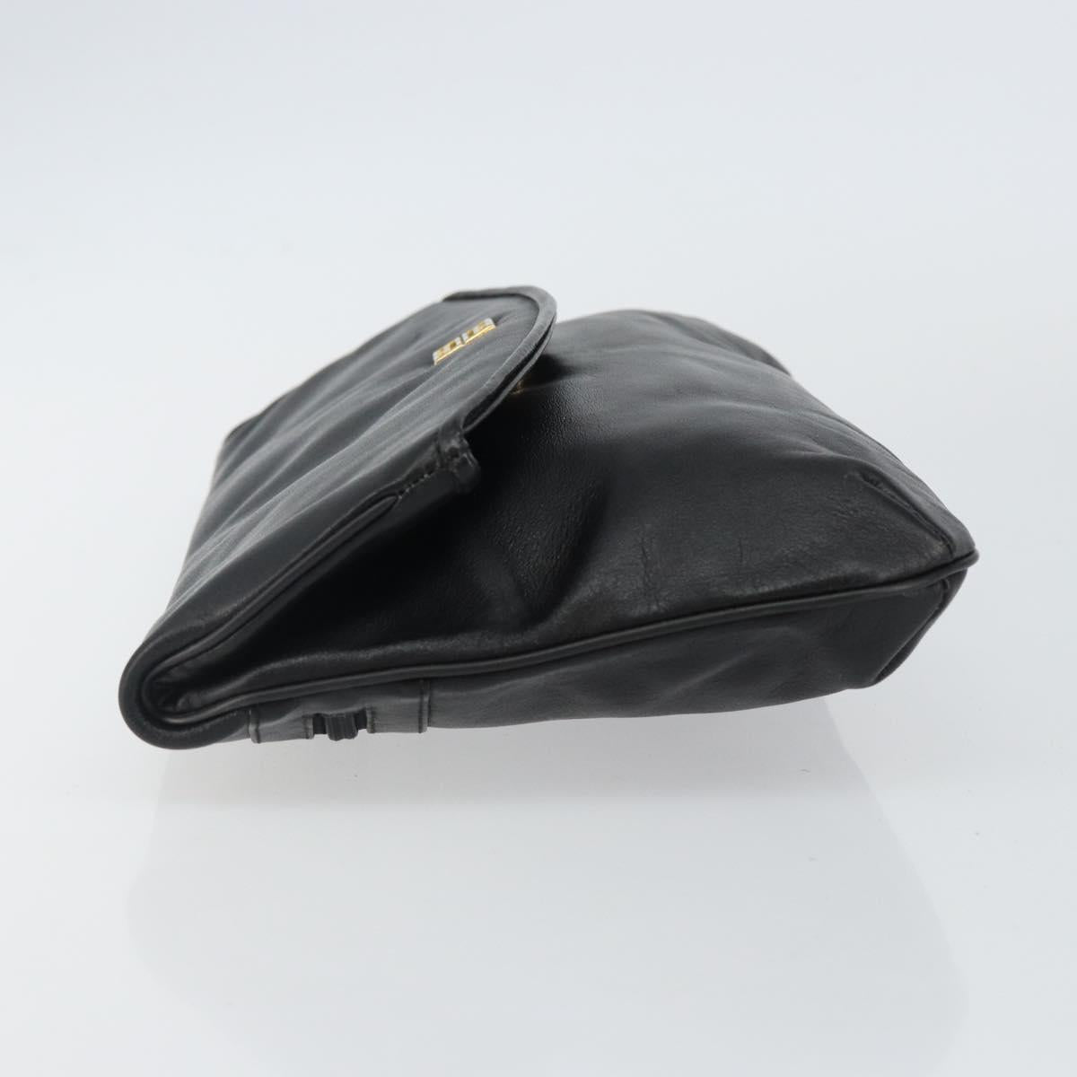 GIVENCHY Clutch Bag Leather Black Gold Auth am9079