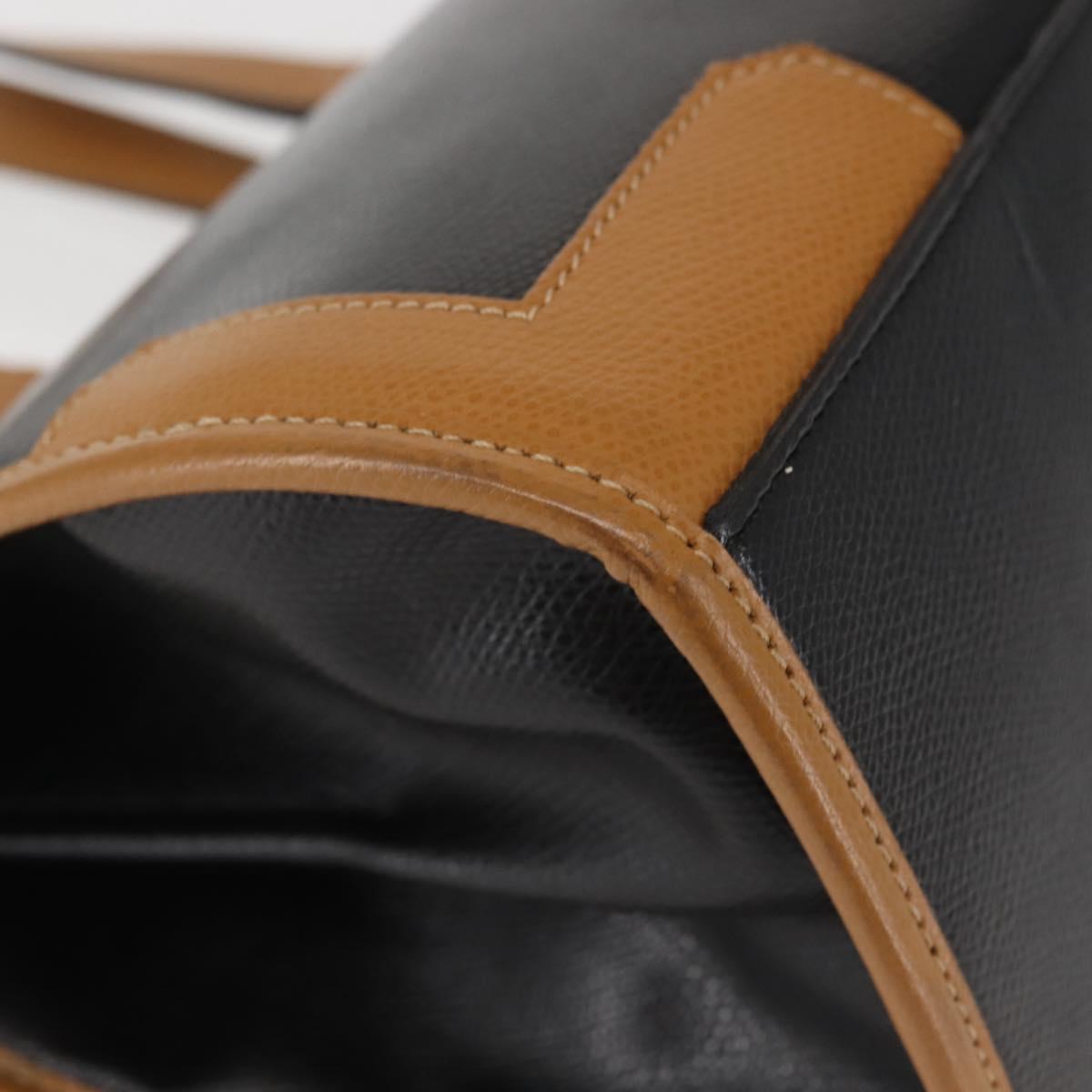 MORABITO Hand Bag Leather Navy Gold Auth am9080