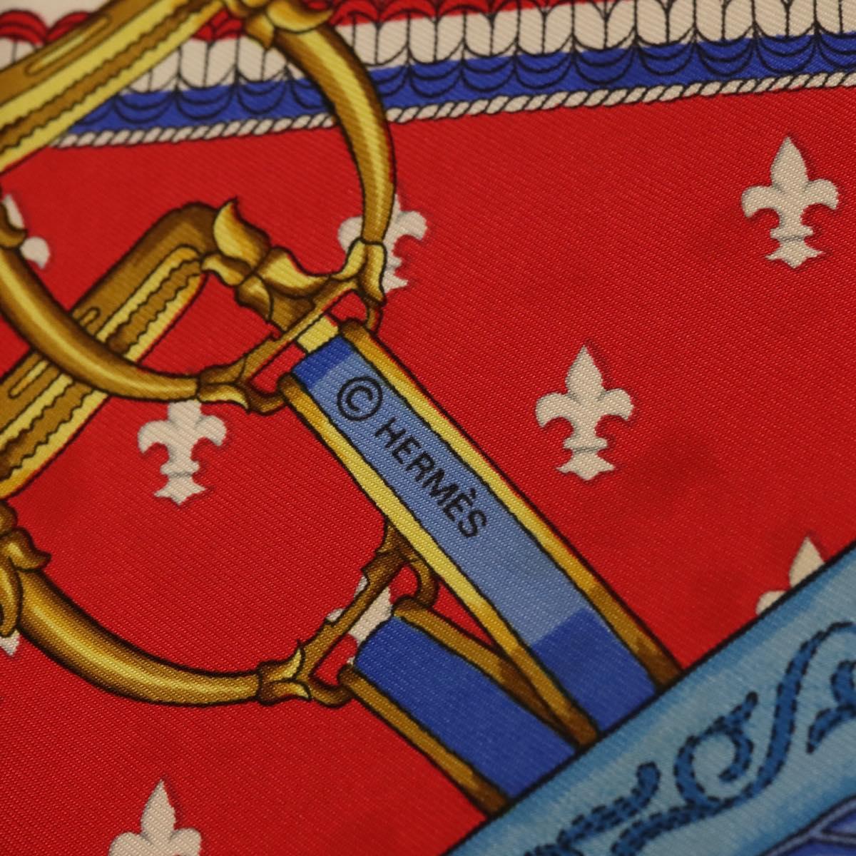 HERMES Carre 90 Scarf ""SELLES A HOUSSE"" Silk Red Auth am9081