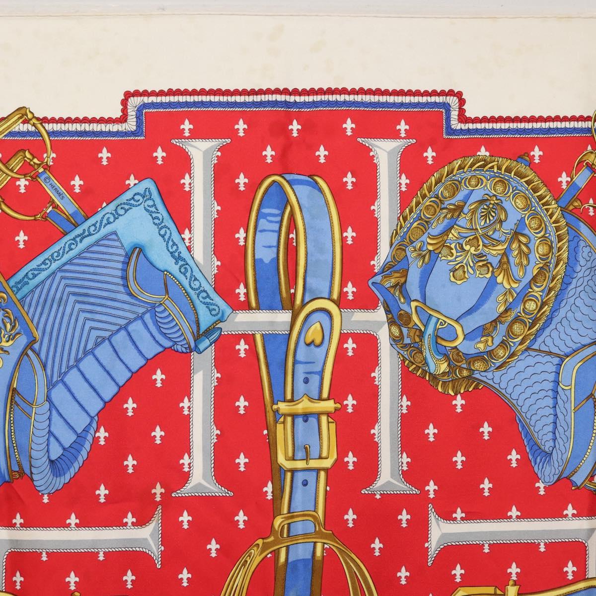 HERMES Carre 90 Scarf ""SELLES A HOUSSE"" Silk Red Auth am9081