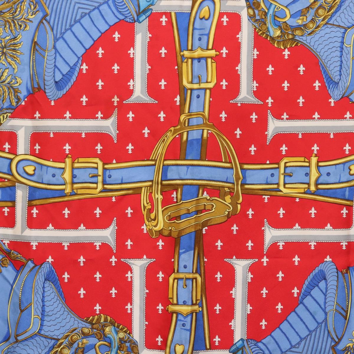 HERMES Carre 90 Scarf ""SELLES A HOUSSE"" Silk Red Auth am9081
