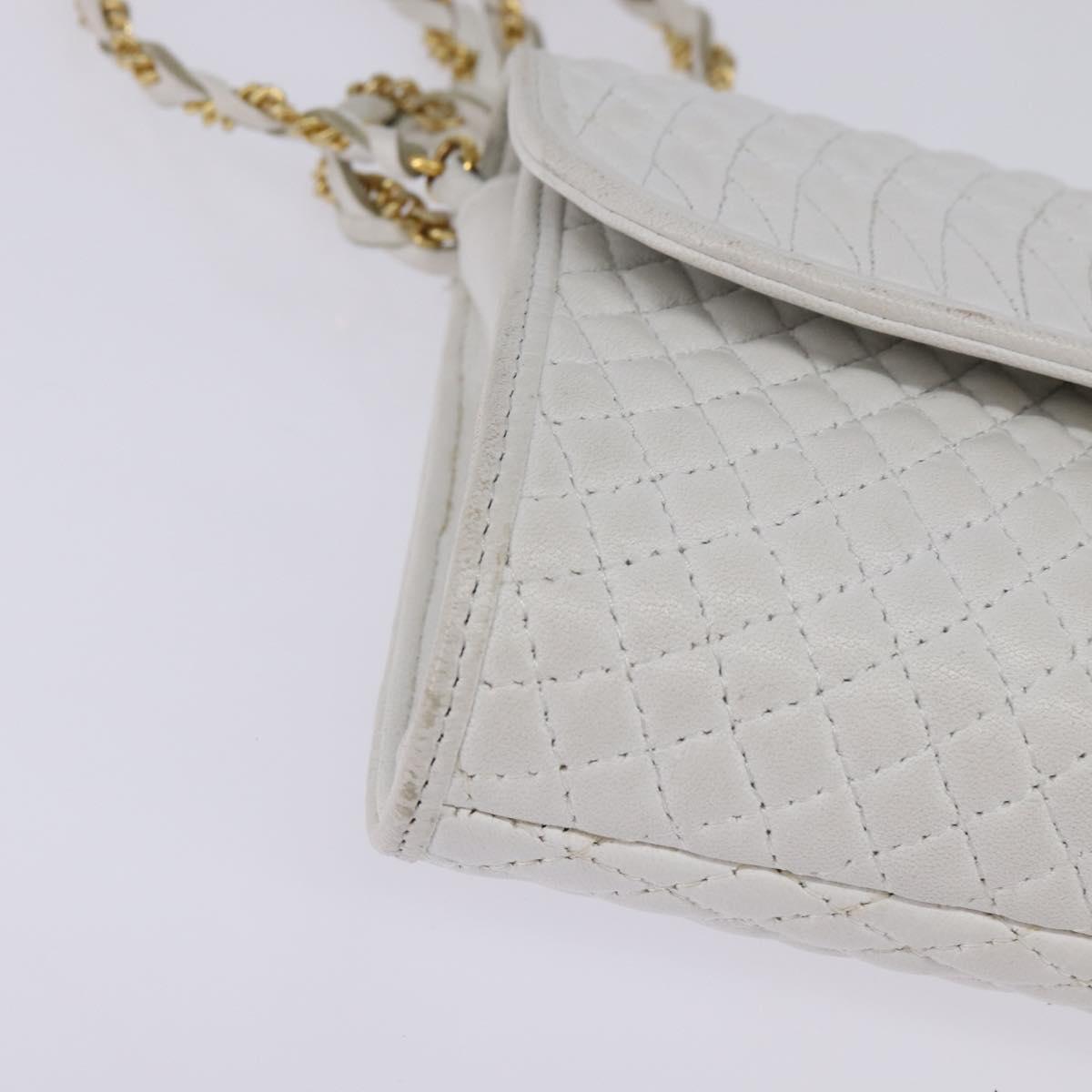 BALLY Chain Shoulder Bag Leather White Gold Auth am9085