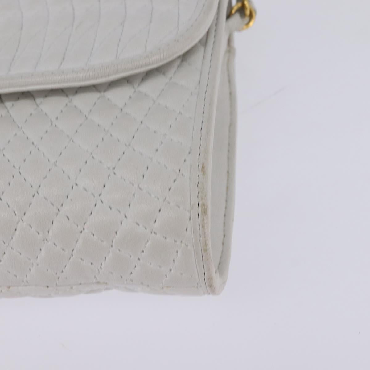 BALLY Chain Shoulder Bag Leather White Gold Auth am9085