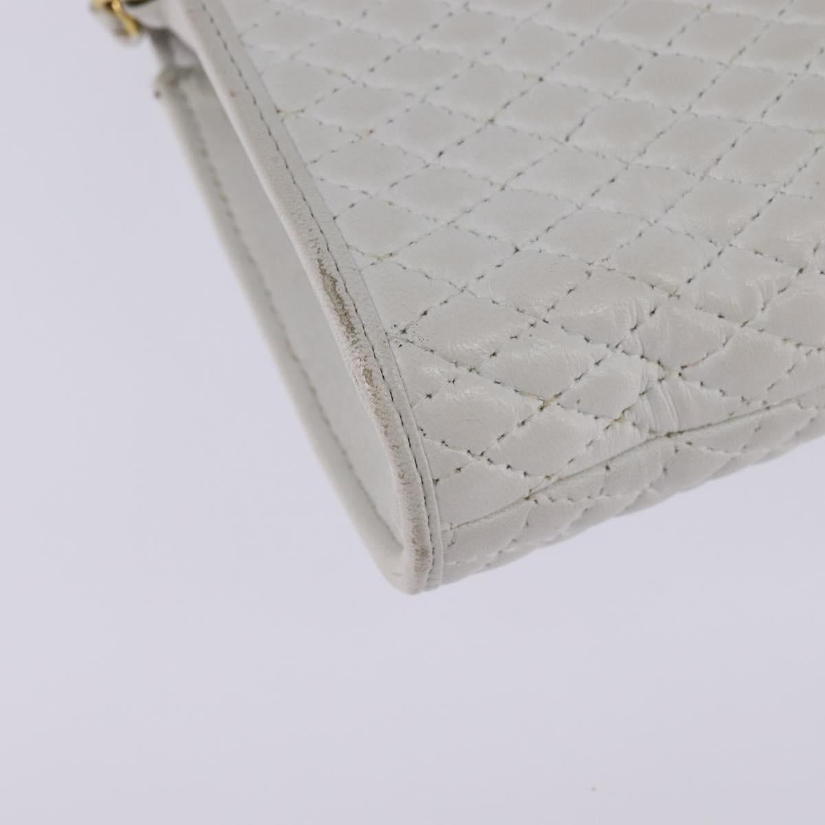 BALLY Chain Shoulder Bag Leather White Gold Auth am9085