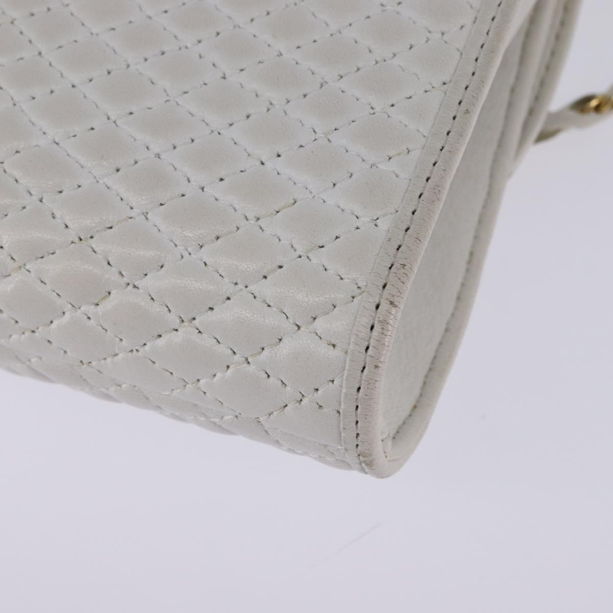 BALLY Chain Shoulder Bag Leather White Gold Auth am9085