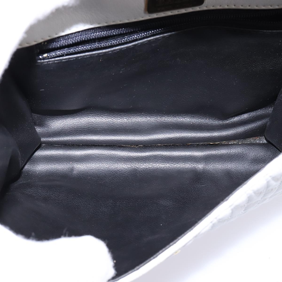 BALLY Chain Shoulder Bag Leather White Gold Auth am9085