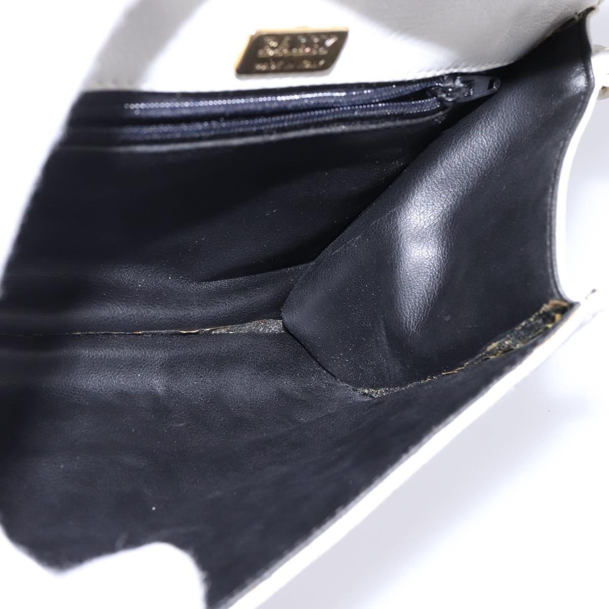 BALLY Chain Shoulder Bag Leather White Gold Auth am9085