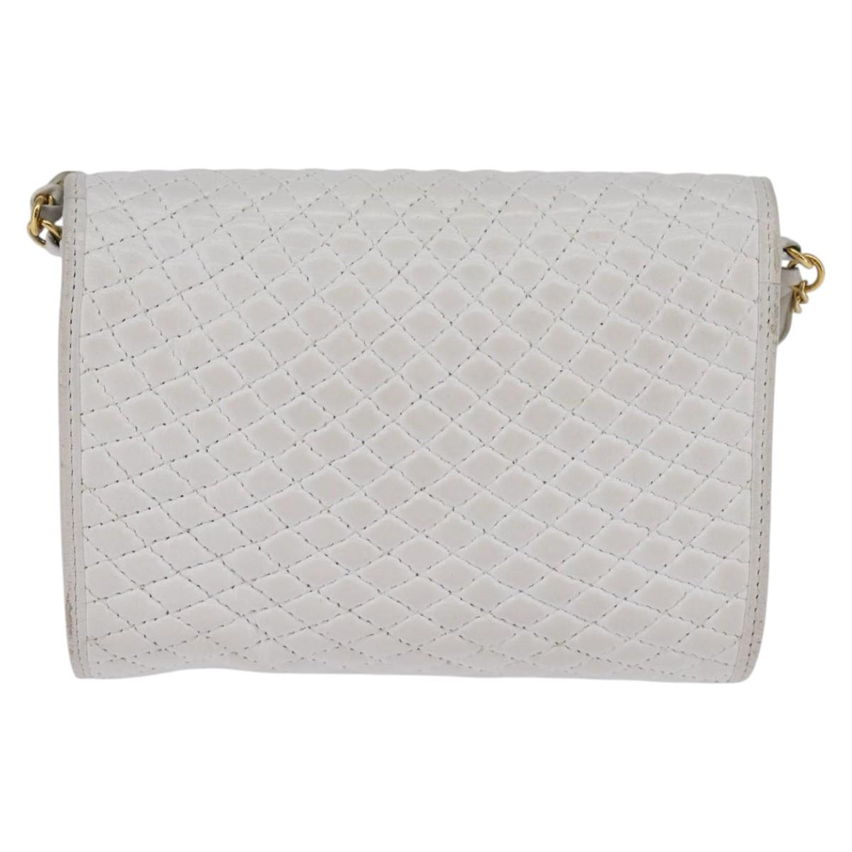 BALLY Chain Shoulder Bag Leather White Gold Auth am9085