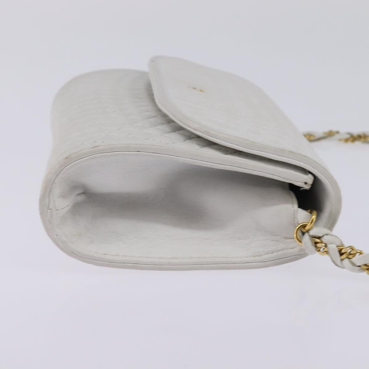 BALLY Chain Shoulder Bag Leather White Gold Auth am9085