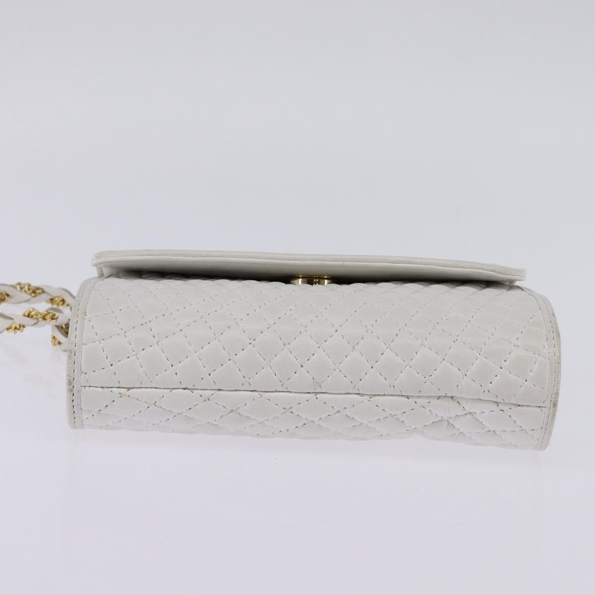 BALLY Chain Shoulder Bag Leather White Gold Auth am9085