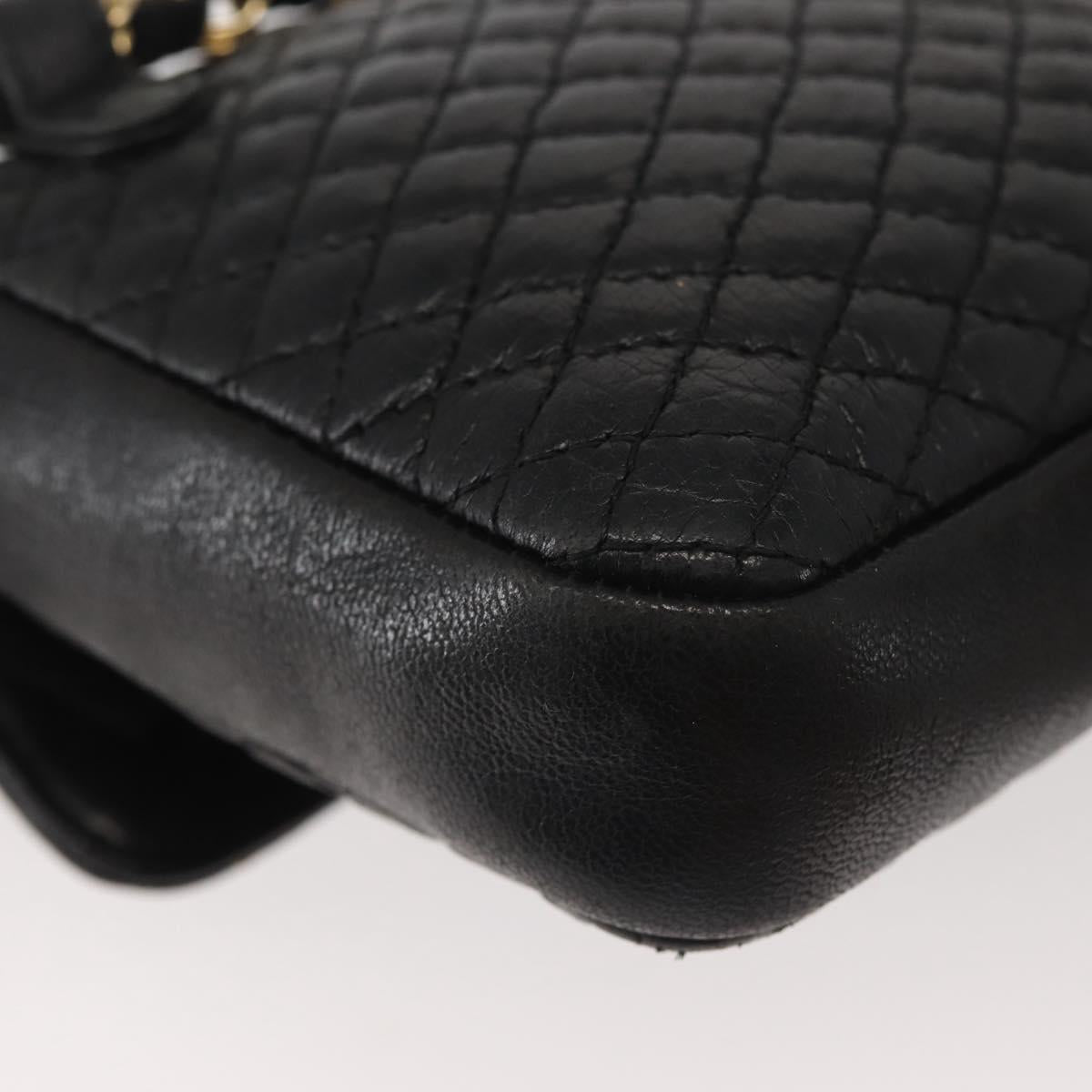 BALLY Chain Shoulder Bag Leather Black Gold Auth am9086