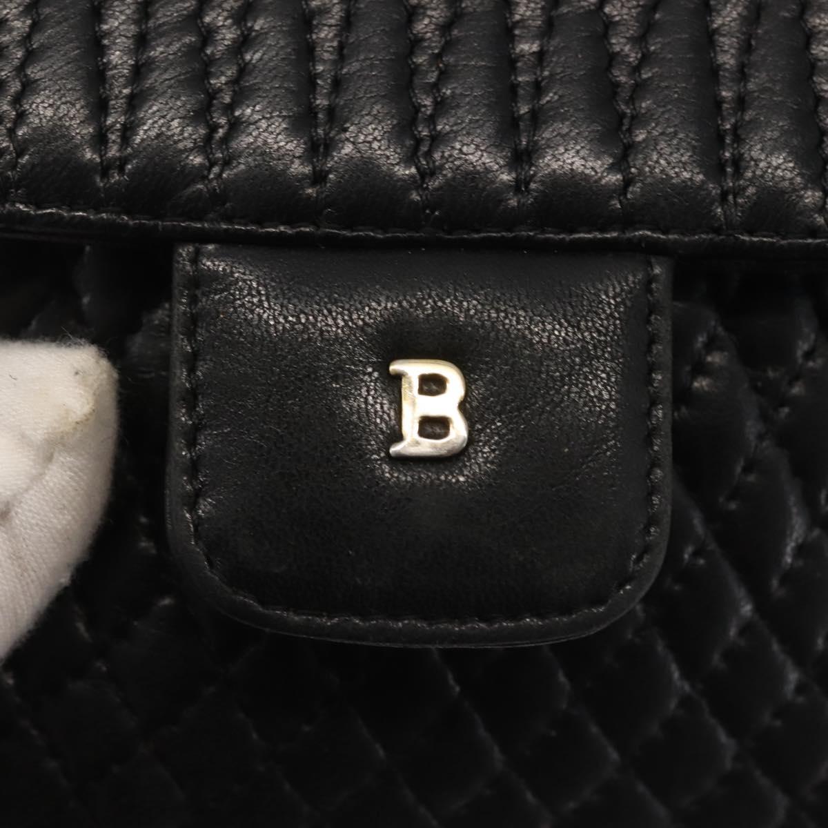 BALLY Chain Shoulder Bag Leather Black Gold Auth am9086