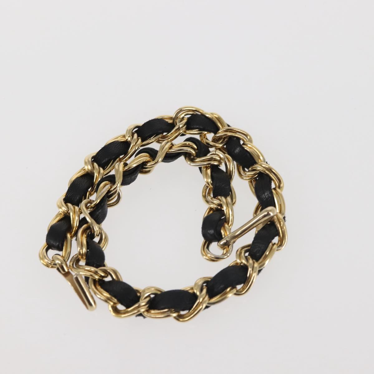 BALLY Chain Shoulder Bag Leather Black Gold Auth am9086