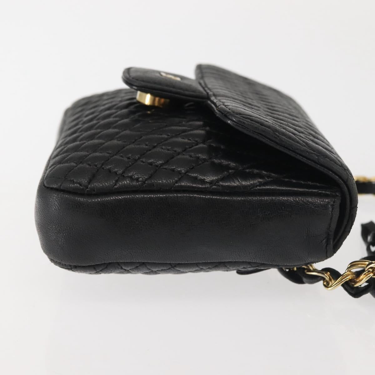 BALLY Chain Shoulder Bag Leather Black Gold Auth am9086