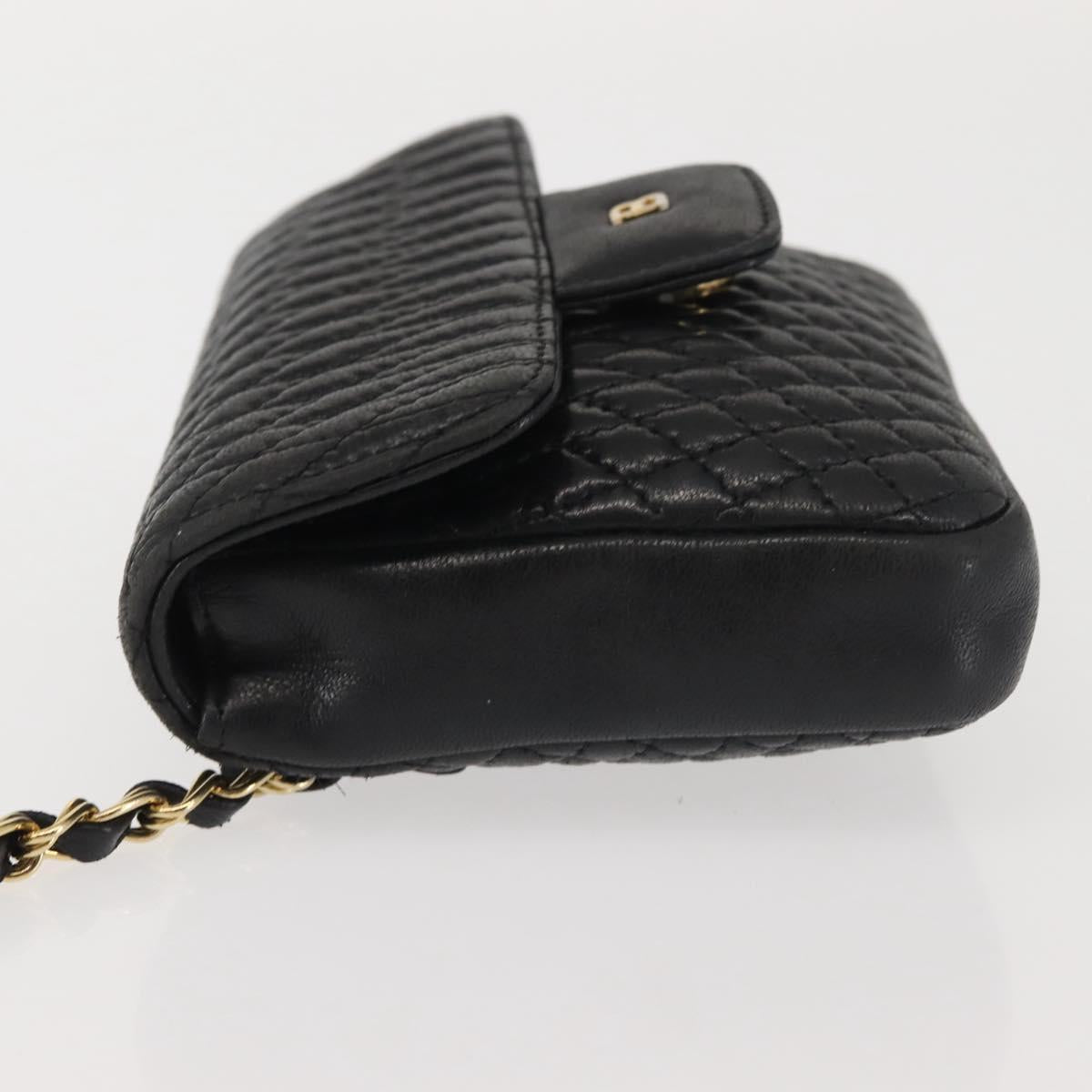 BALLY Chain Shoulder Bag Leather Black Gold Auth am9086