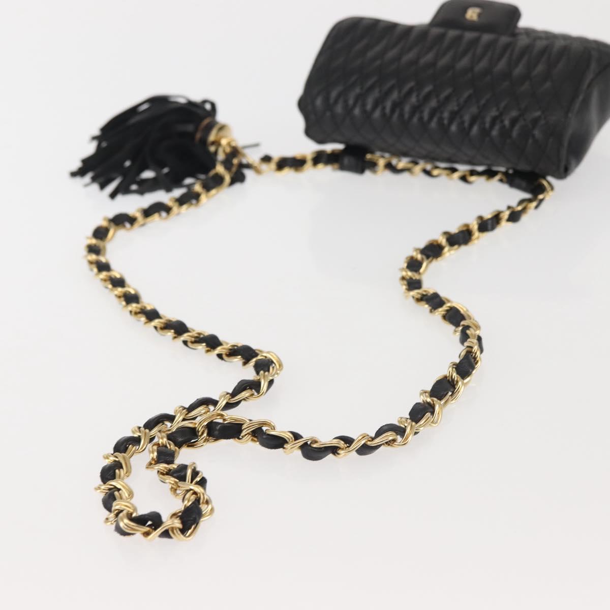 BALLY Chain Shoulder Bag Leather Black Gold Auth am9086
