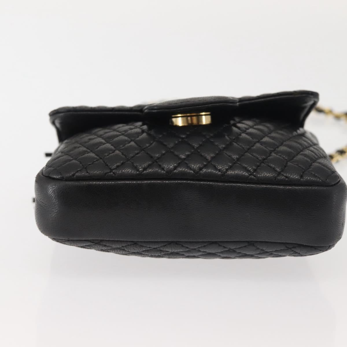 BALLY Chain Shoulder Bag Leather Black Gold Auth am9086