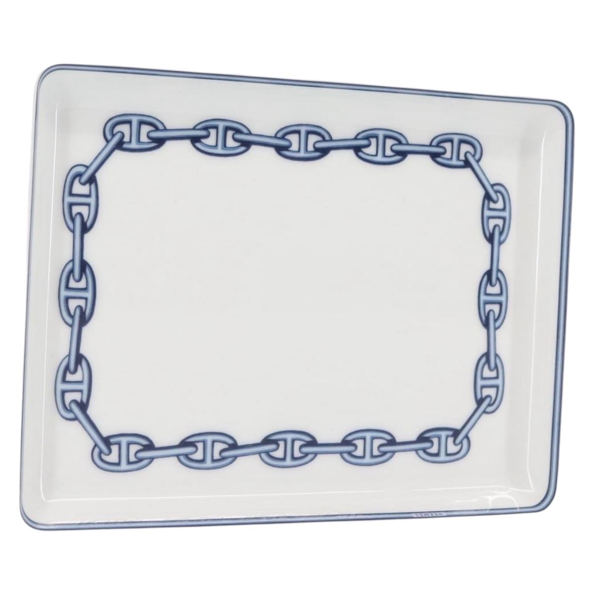 HERMES Chaine d'Ancre Square Plate Pottery White Auth am9088