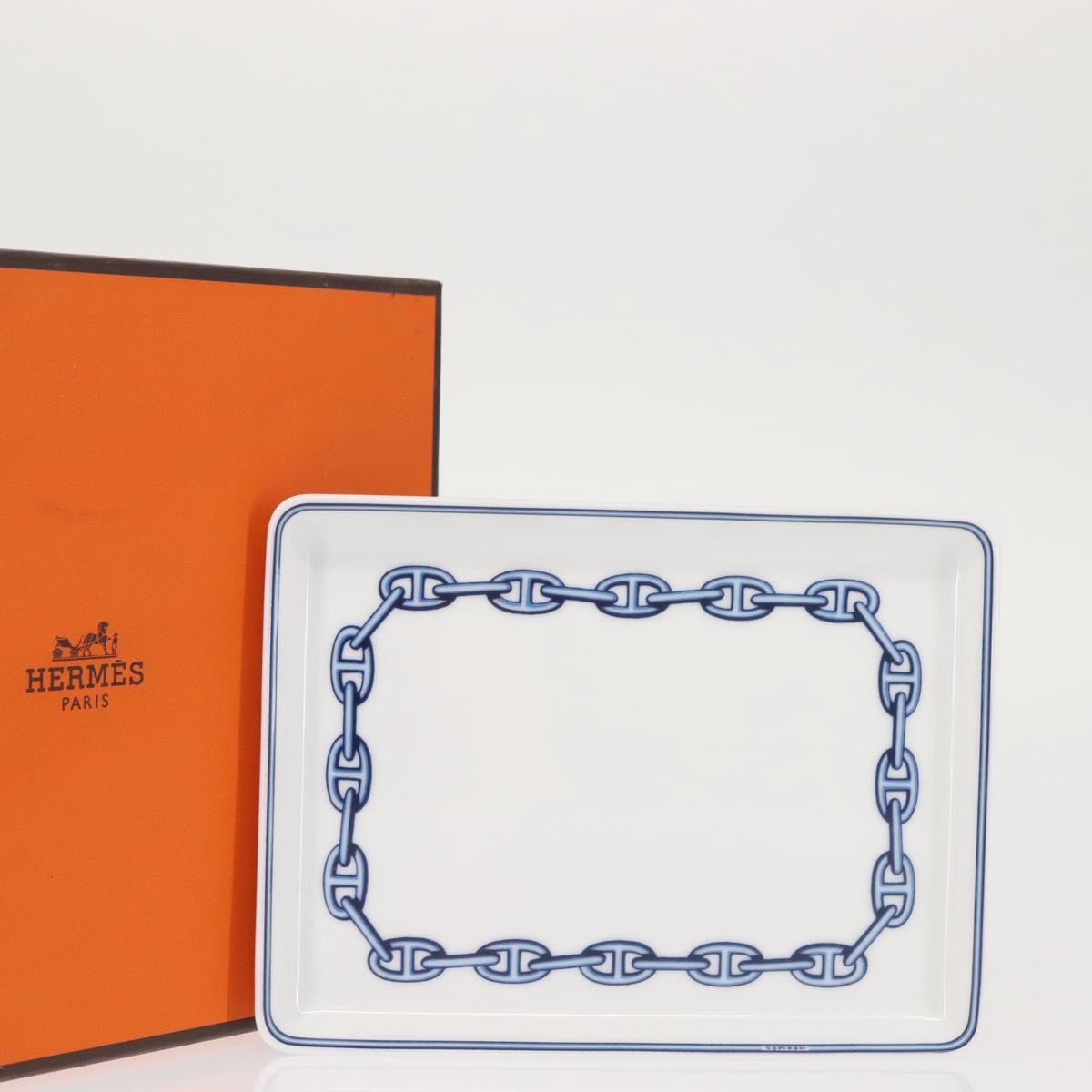 HERMES Chaine d'Ancre Square Plate Pottery White Auth am9089