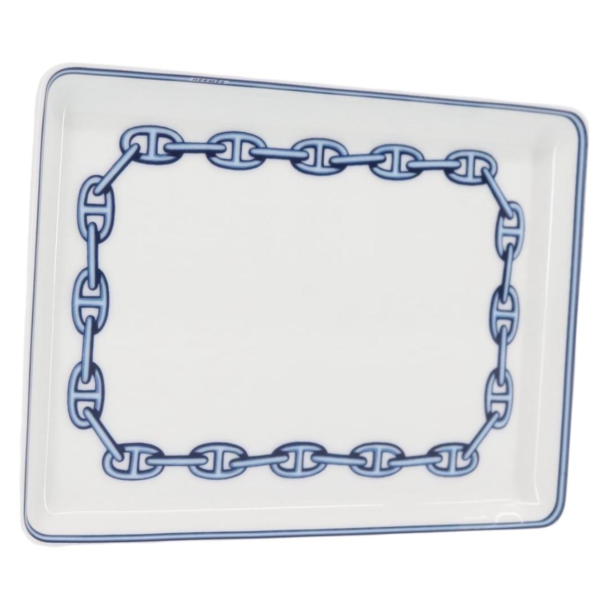HERMES Chaine d'Ancre Square Plate Pottery White Auth am9089