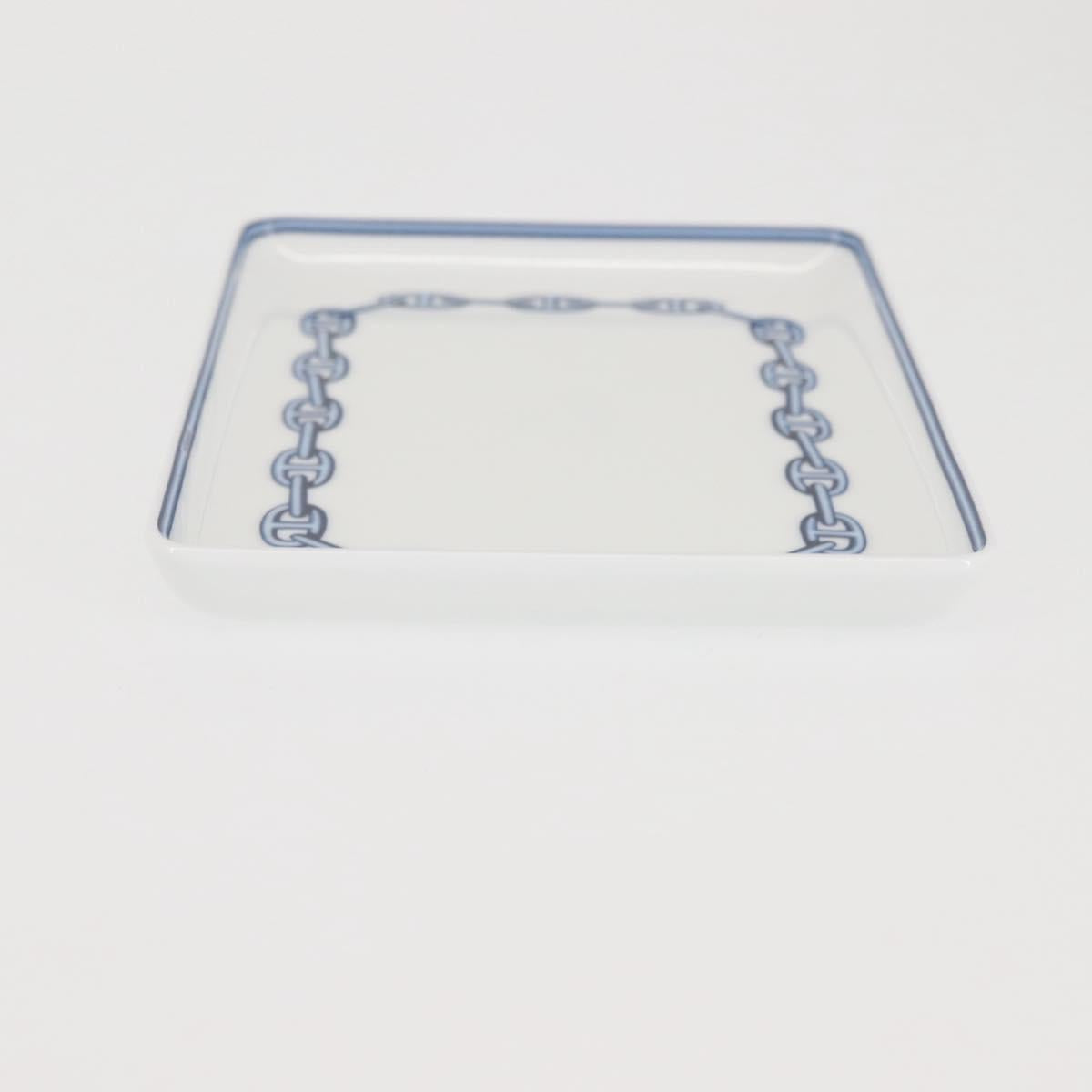 HERMES Chaine d'Ancre Square Plate Pottery White Auth am9089