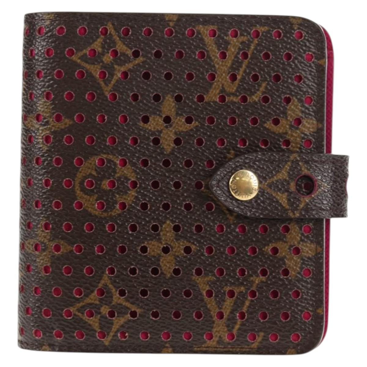 LOUIS VUITTON Monogram Perfo Compact Zip Wallet Fuchsia M95188 LV Auth am9095V