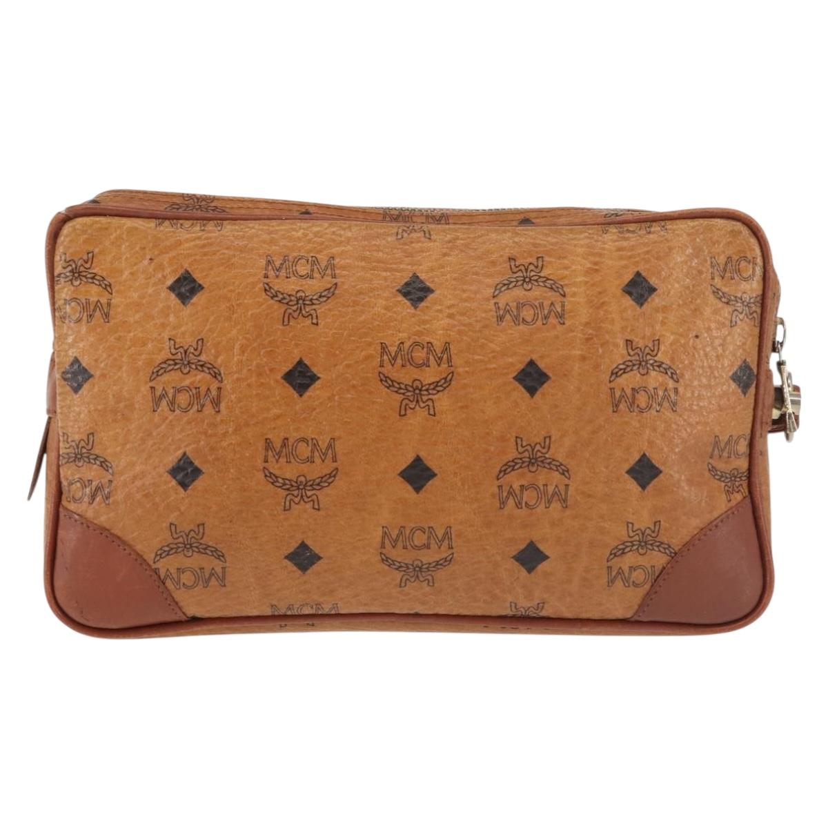 MCM Logogram Vicetos Clutch Bag PVC Leather Brown Gold Auth am9101