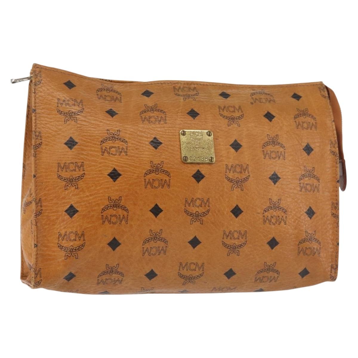 MCM Logogram Vicetos Clutch Bag PVC Leather Brown Gold Auth am9102