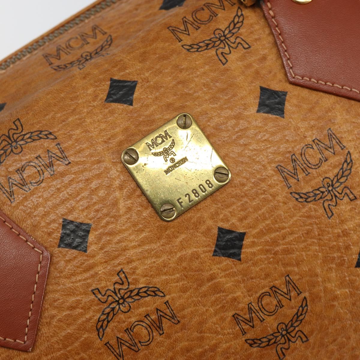 MCM Logogram Vicetos Hand Bag PVC Leather Brown Gold Auth am9103