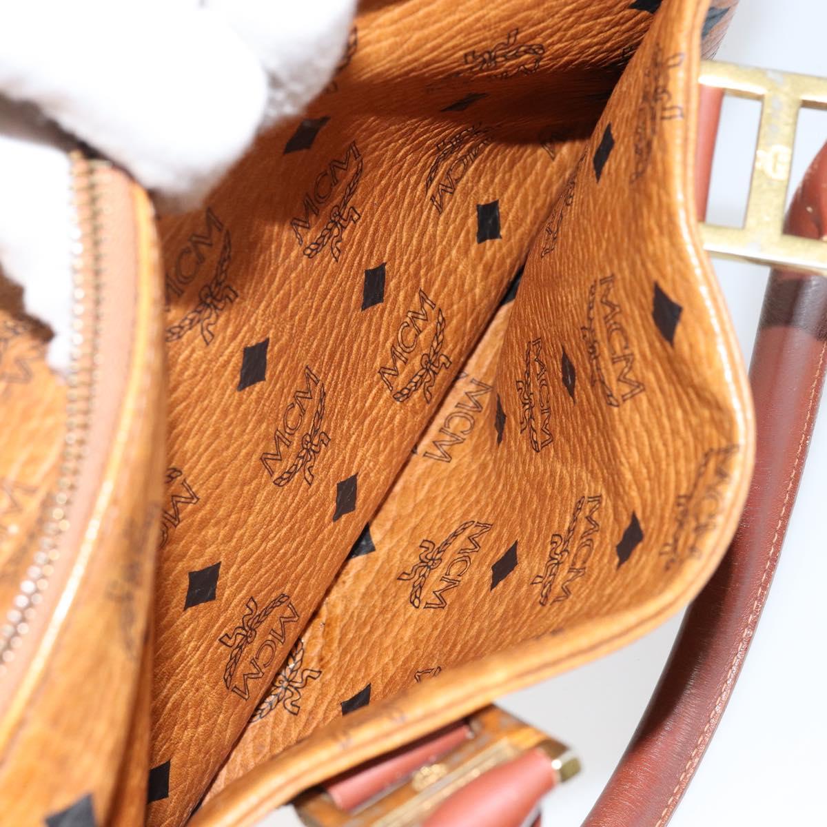 MCM Logogram Vicetos Hand Bag PVC Leather Brown Gold Auth am9103