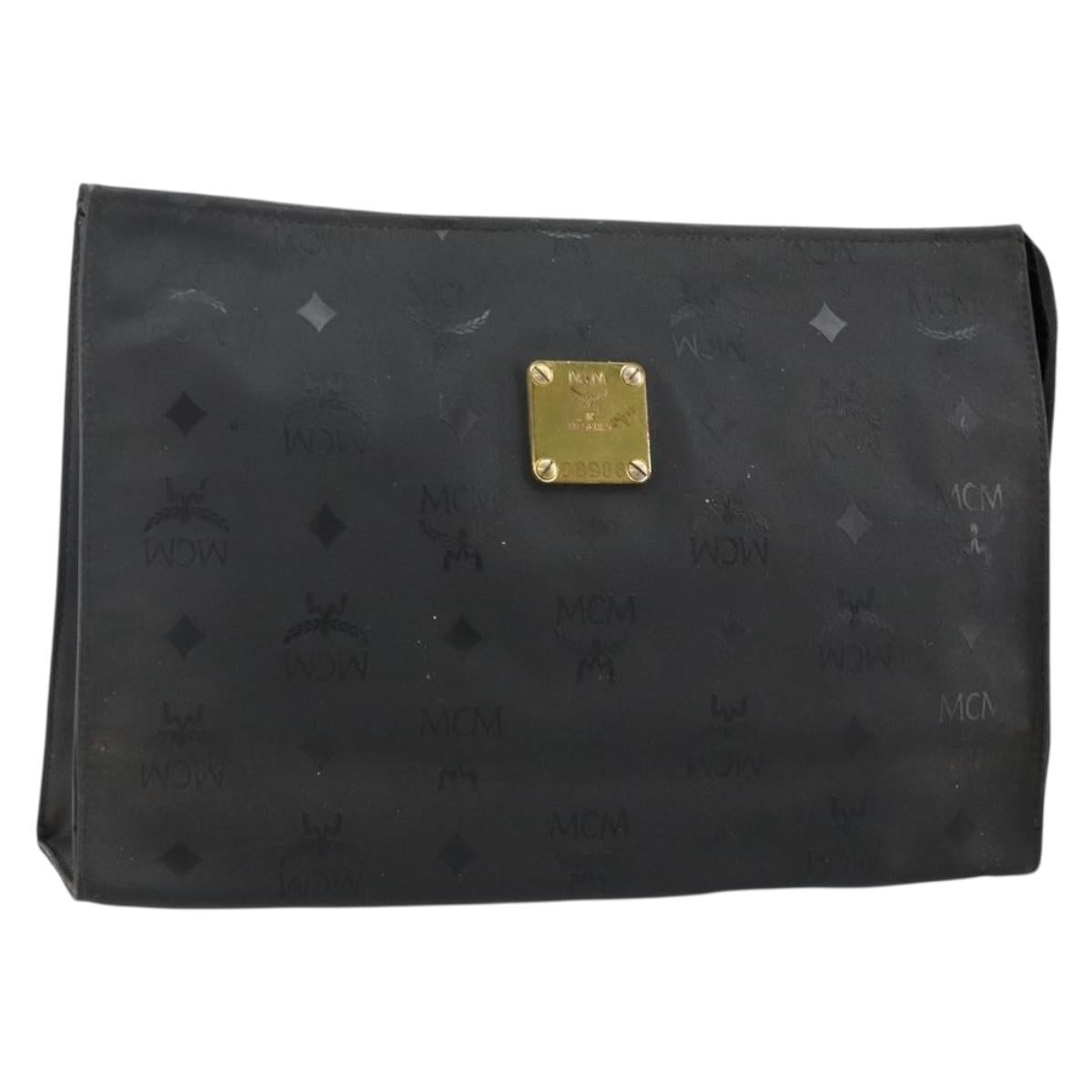 MCM Logogram Vicetos Clutch Bag PVC Black Auth am9105