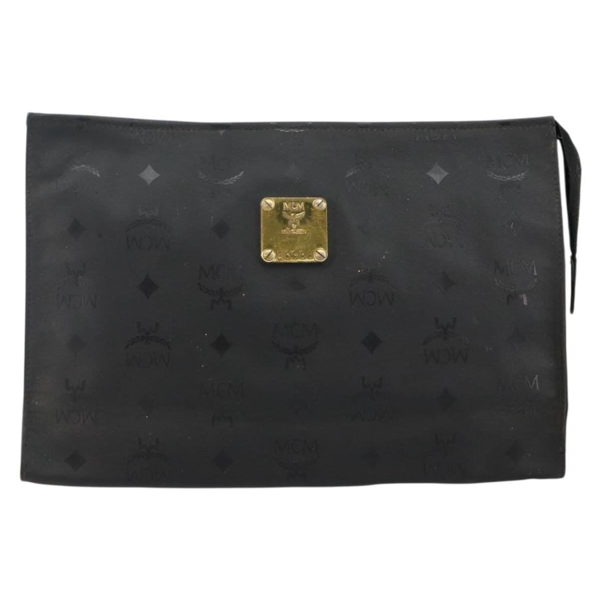 MCM Logogram Vicetos Clutch Bag PVC Black Auth am9105
