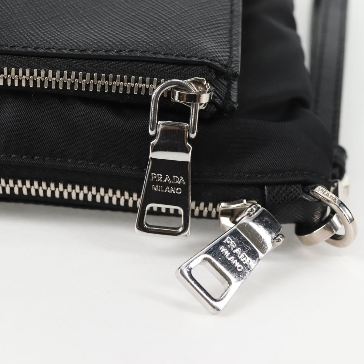 PRADA Clutch Bag Saffiano Nylon Black Silver Auth am9108V
