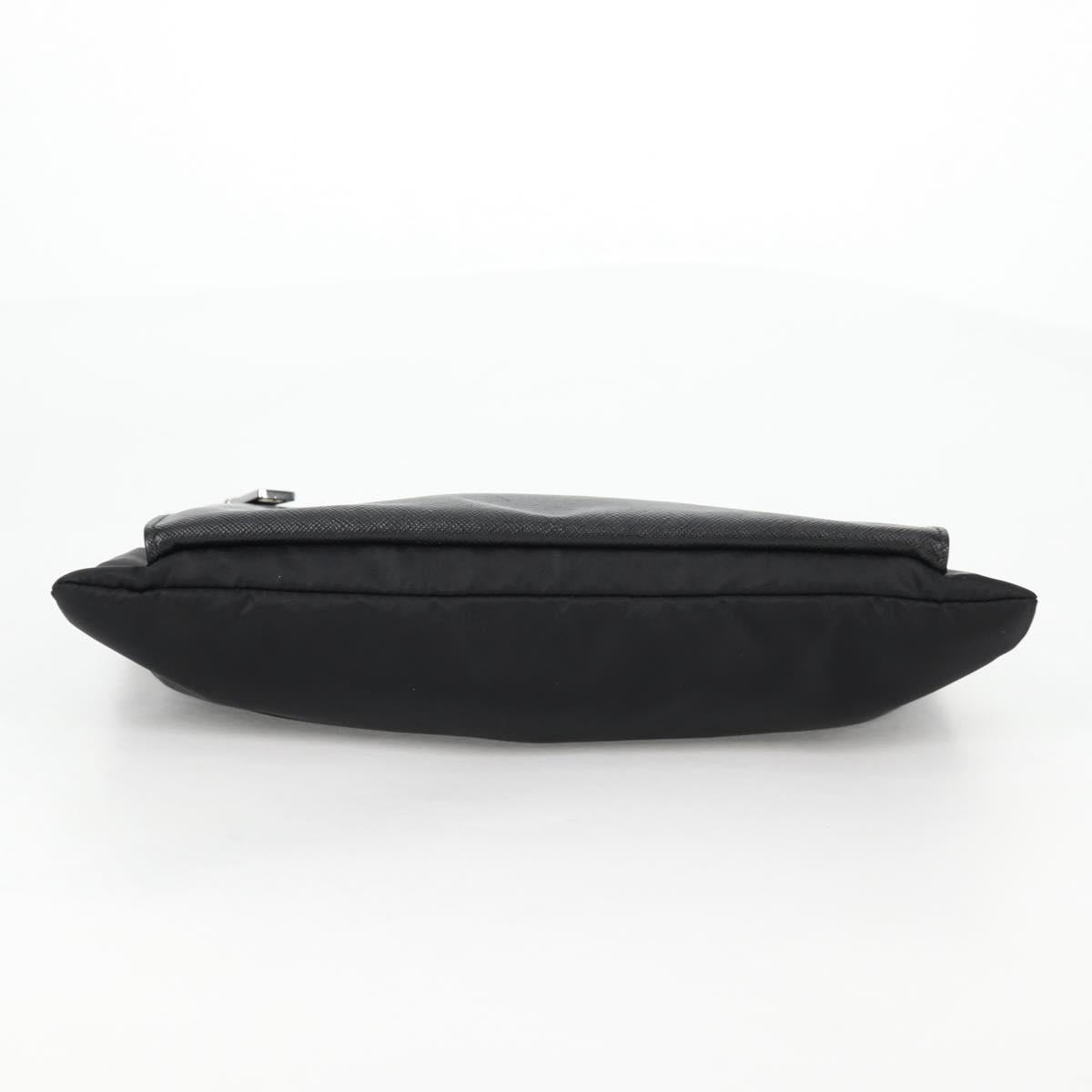 PRADA Clutch Bag Saffiano Nylon Black Silver Auth am9108V