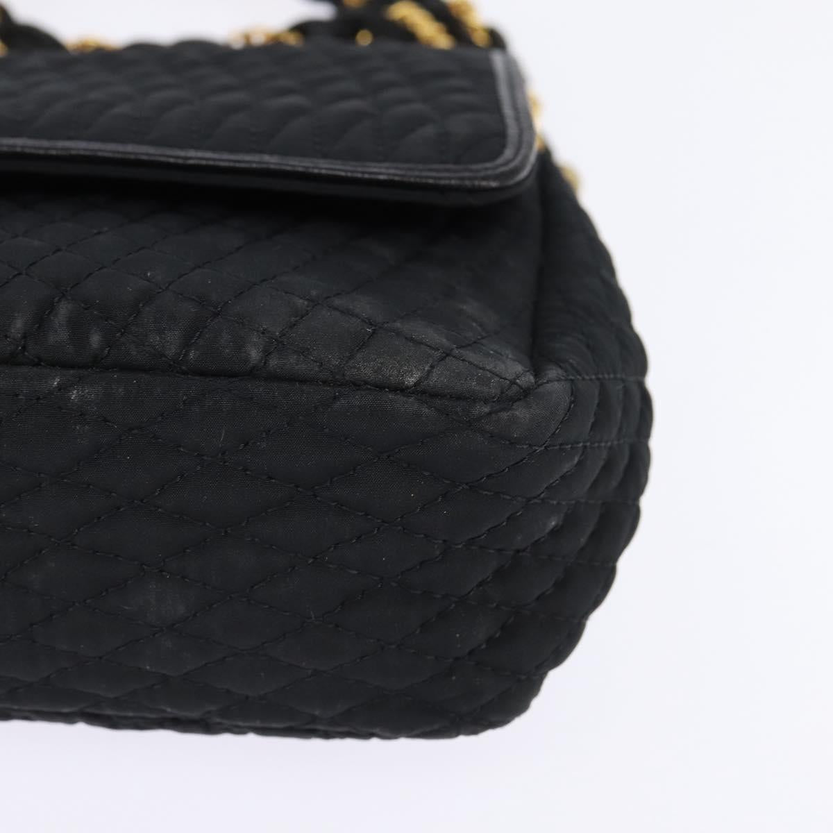 BALLY Chain Shoulder Bag Nylon Black Gold Auth am9111