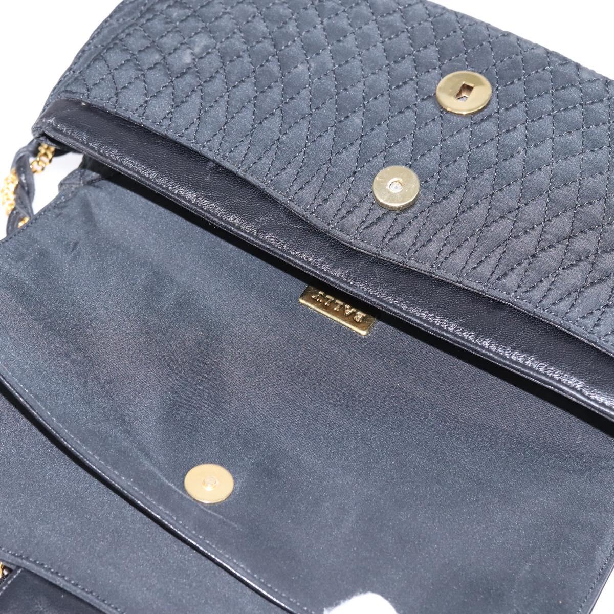 BALLY Chain Shoulder Bag Nylon Black Gold Auth am9111