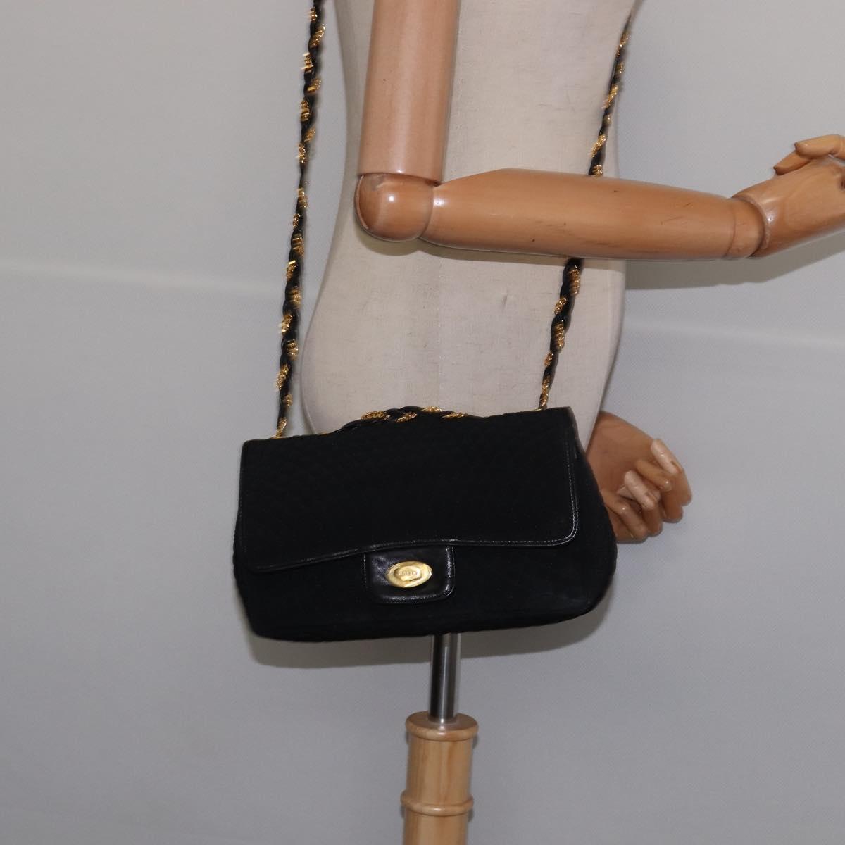 BALLY Chain Shoulder Bag Nylon Black Gold Auth am9111