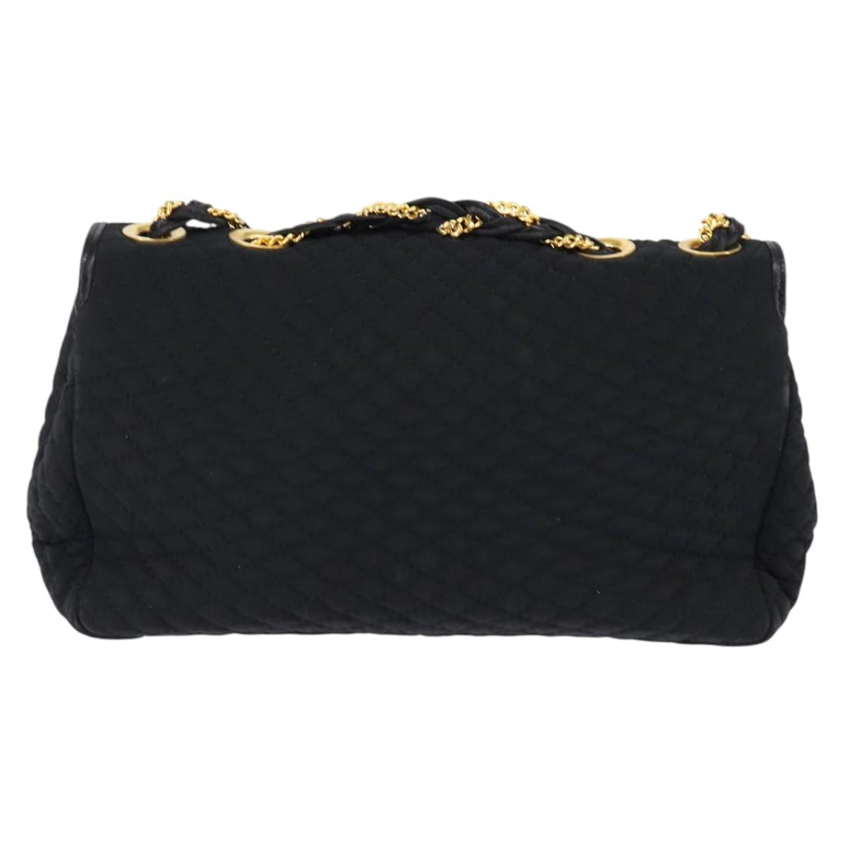 BALLY Chain Shoulder Bag Nylon Black Gold Auth am9111