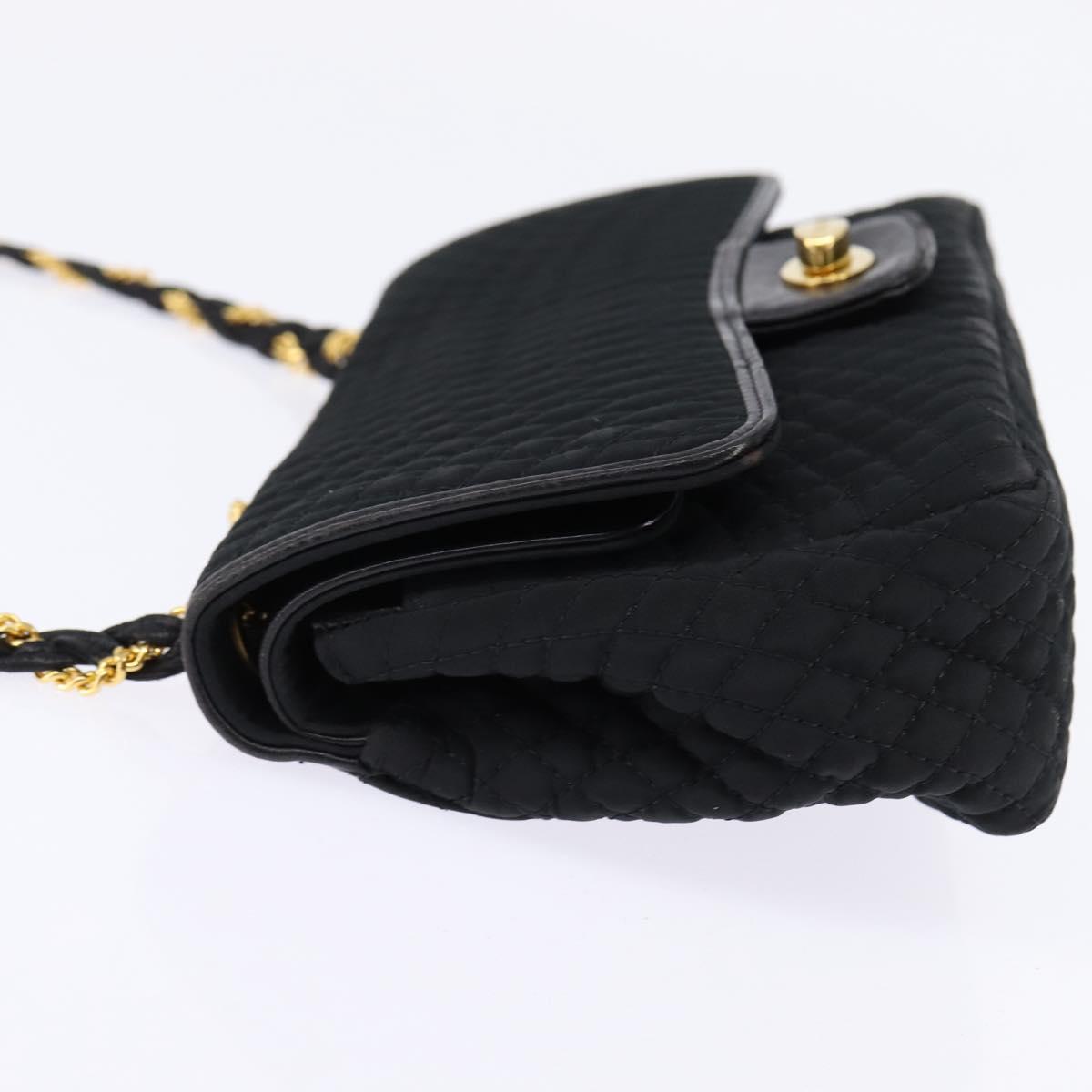 BALLY Chain Shoulder Bag Nylon Black Gold Auth am9111