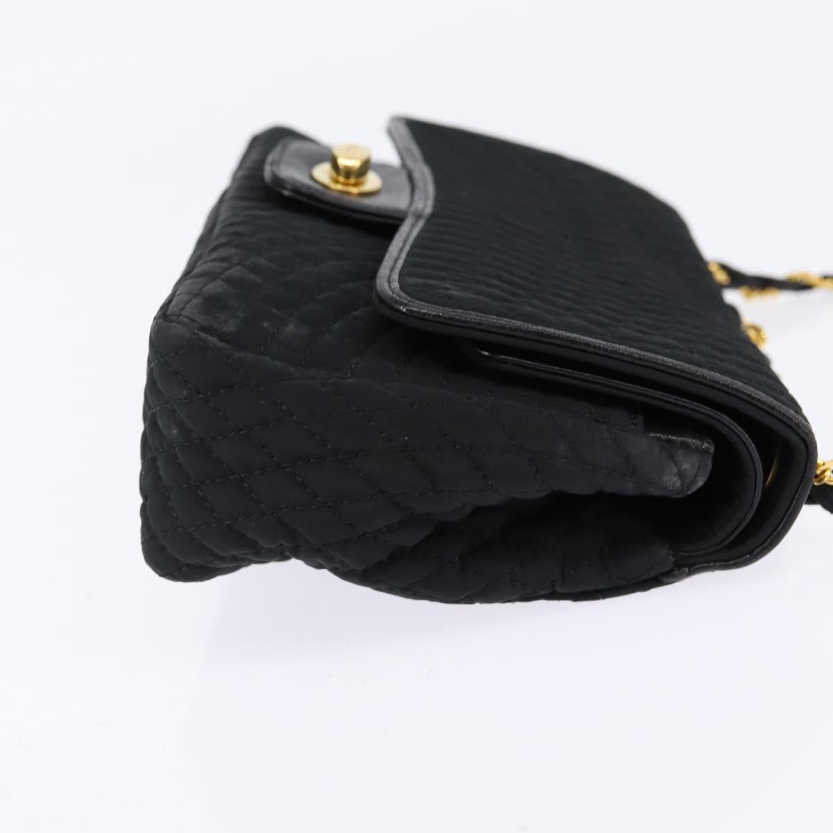 BALLY Chain Shoulder Bag Nylon Black Gold Auth am9111
