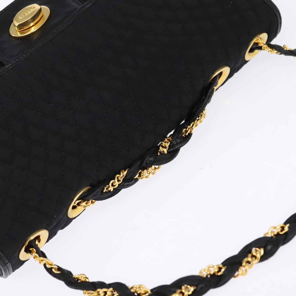 BALLY Chain Shoulder Bag Nylon Black Gold Auth am9111