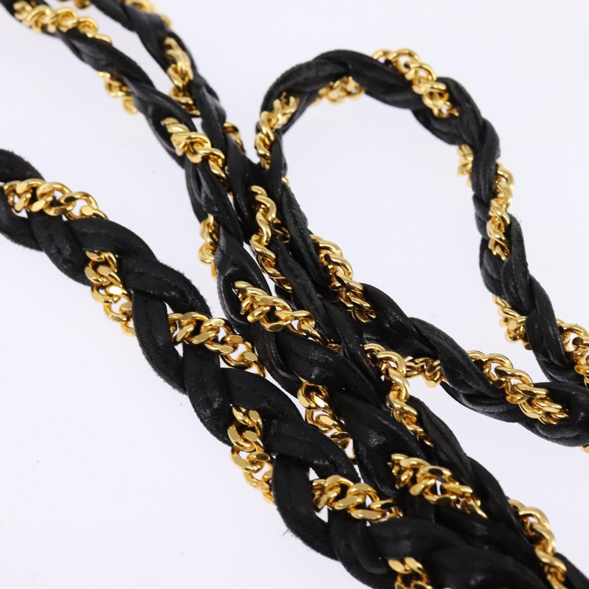 BALLY Chain Shoulder Bag Nylon Black Gold Auth am9111