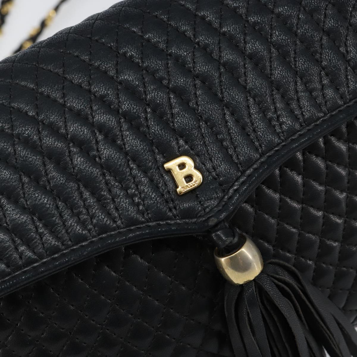 BALLY Chain Shoulder Bag Leather Black Gold Auth am9112