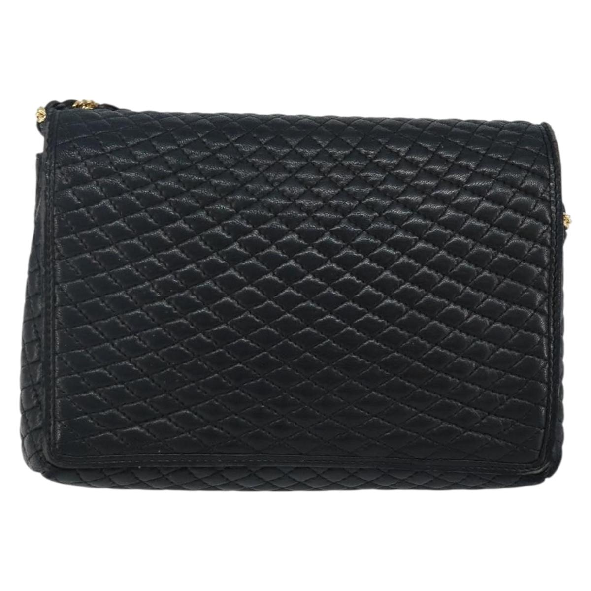 BALLY Chain Shoulder Bag Leather Black Gold Auth am9112